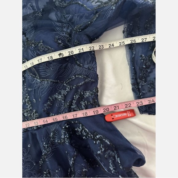 NWT $498 Mac Duggal [ PLUS 18W ] Embellished Peplum‎ Midi Sheath Dress Blue - Picture 4 of 15